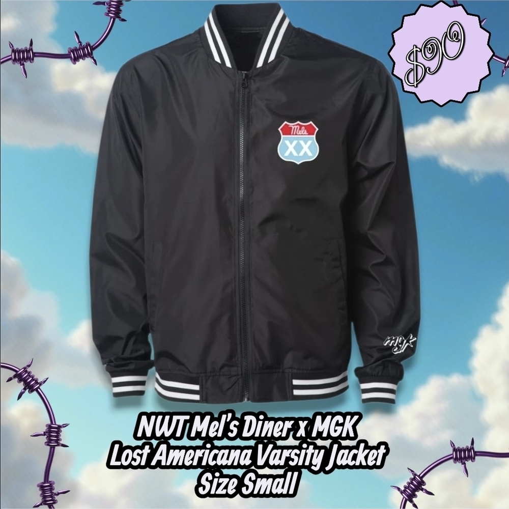 NWT Mel's Diner x MGK Machine Gun Kelly Lost Americana Black Varsity Jacket